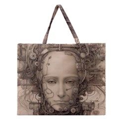 Cyborg Robot Future Drawing Poster Zipper Large Tote Bag by Ravend