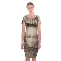 Cyborg Robot Future Drawing Poster Classic Short Sleeve Midi Dress by Ravend