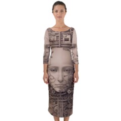 Cyborg Robot Future Drawing Poster Quarter Sleeve Midi Bodycon Dress by Ravend