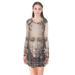 Cyborg Robot Future Drawing Poster Long Sleeve V-neck Flare Dress by Ravend