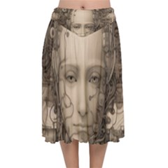 Cyborg Robot Future Drawing Poster Velvet Flared Midi Skirt