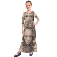 Cyborg Robot Future Drawing Poster Kids  Quarter Sleeve Maxi Dress by Ravend