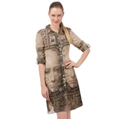 Cyborg Robot Future Drawing Poster Long Sleeve Mini Shirt Dress