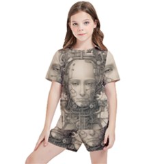 Cyborg Robot Future Drawing Poster Kids  Tee And Sports Shorts Set by Ravend