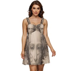 Cyborg Robot Future Drawing Poster Ruffle Strap Babydoll Chiffon Dress