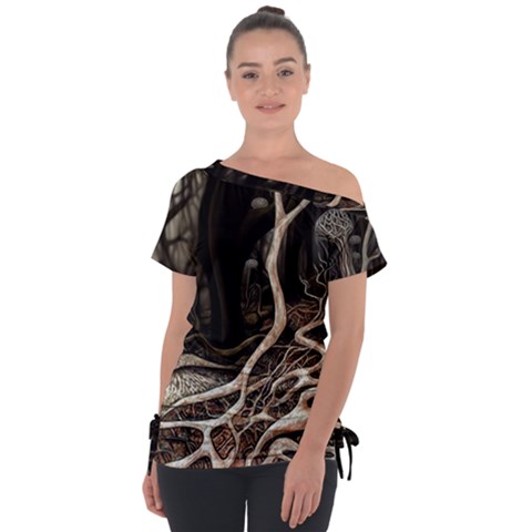 Tree Nature Landscape Forest Off Shoulder Tie-up Tee by Ravend