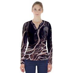 Tree Nature Landscape Forest V-neck Long Sleeve Top by Ravend