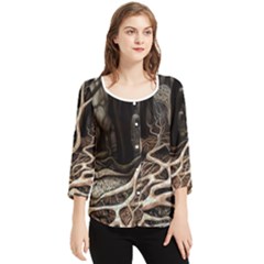 Tree Nature Landscape Forest Chiffon Quarter Sleeve Blouse by Ravend