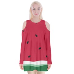 Minimalist Summer Watermelon Wallpaper Velvet Long Sleeve Shoulder Cutout Dress by Ravend