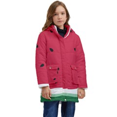 Minimalist Summer Watermelon Wallpaper Kids  Hooded Longline Puffer Jacket by Ravend