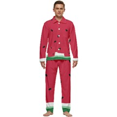 Minimalist Summer Watermelon Wallpaper Men s Long Sleeve Velvet Pocket Pajamas Set by Ravend