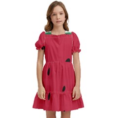 Minimalist Summer Watermelon Wallpaper Kids  Puff Sleeved Dress by Ravend