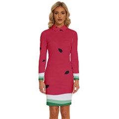 Minimalist Summer Watermelon Wallpaper Long Sleeve Shirt Collar Bodycon Dress by Ravend