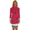 Minimalist Summer Watermelon Wallpaper Long Sleeve Shirt Collar Bodycon Dress View1