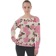 Floral Vintage Flowers Off Shoulder Long Sleeve Velour Top