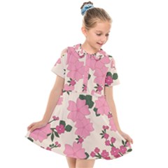 Floral Vintage Flowers Kids  Short Sleeve Shirt Dress