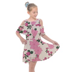 Floral Vintage Flowers Kids  Shoulder Cutout Chiffon Dress