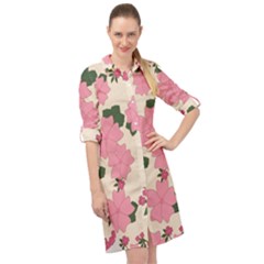 Floral Vintage Flowers Long Sleeve Mini Shirt Dress