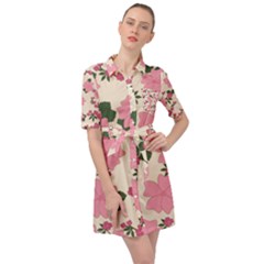 Floral Vintage Flowers Belted Shirt Dress