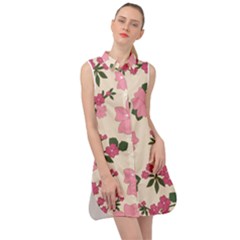 Floral Vintage Flowers Sleeveless Shirt Dress by Dutashop