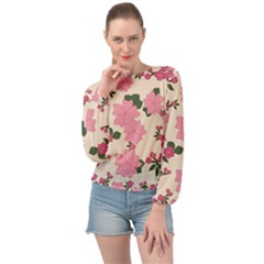 Floral Vintage Flowers Banded Bottom Chiffon Top by Dutashop