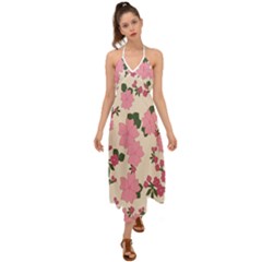 Floral Vintage Flowers Halter Tie Back Dress 