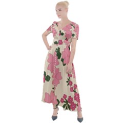 Floral Vintage Flowers Button Up Short Sleeve Maxi Dress by Dutashop