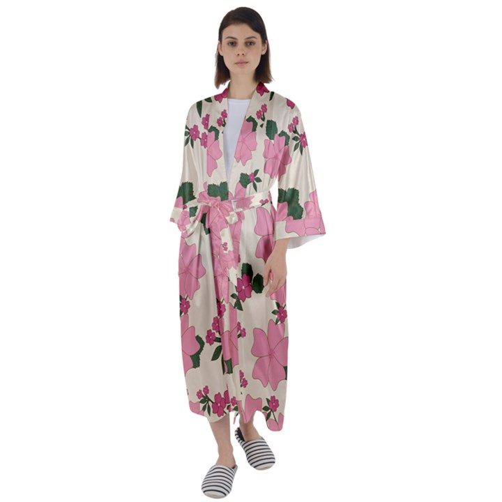 Floral Vintage Flowers Maxi Satin Kimono