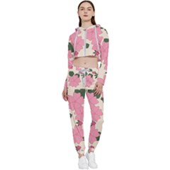 Floral Vintage Flowers Cropped Zip Up Lounge Set by Dutashop