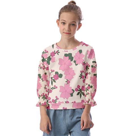 Floral Vintage Flowers Kids  Cuff Sleeve Top by Dutashop