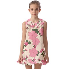 Floral Vintage Flowers Kids  Pilgrim Collar Ruffle Hem Dress