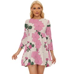 Floral Vintage Flowers Long Sleeve Babydoll Dress