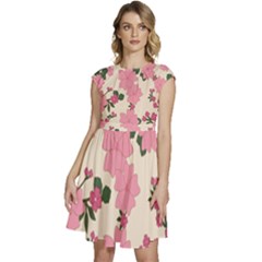 Floral Vintage Flowers Cap Sleeve High Waist Dress