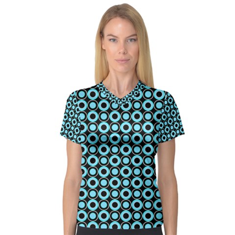 Mazipoodles Blue Donuts Polka Dot V-neck Sport Mesh Tee by Mazipoodles