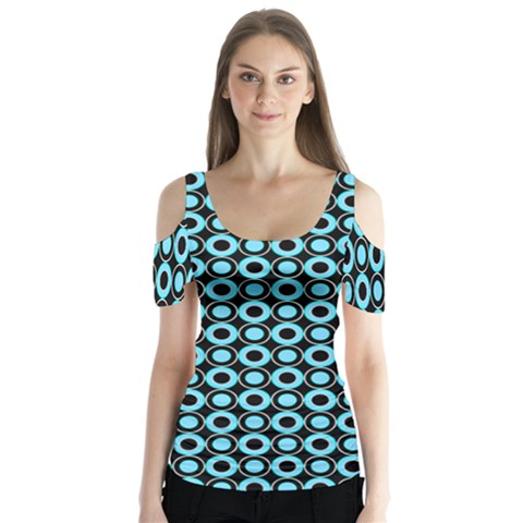 Mazipoodles Blue Donuts Polka Dot Butterfly Sleeve Cutout Tee  by Mazipoodles