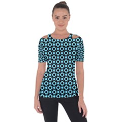 Mazipoodles Blue Donuts Polka Dot Shoulder Cut Out Short Sleeve Top by Mazipoodles