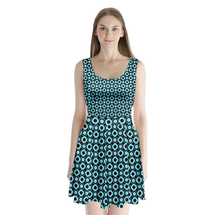 Mazipoodles Blue Donuts Polka Dot Split Back Mini Dress 