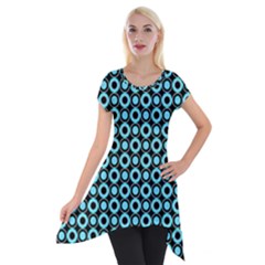 Mazipoodles Blue Donuts Polka Dot Short Sleeve Side Drop Tunic by Mazipoodles