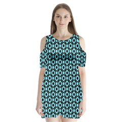 Mazipoodles Blue Donuts Polka Dot Shoulder Cutout Velvet One Piece