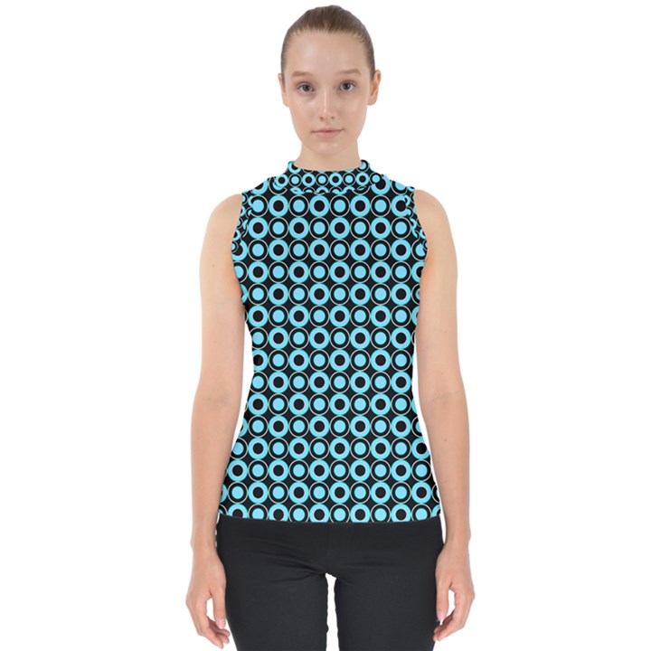 Mazipoodles Blue Donuts Polka Dot Mock Neck Shell Top