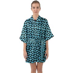 Mazipoodles Blue Donuts Polka Dot Half Sleeve Satin Kimono  by Mazipoodles