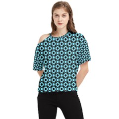 Mazipoodles Blue Donuts Polka Dot One Shoulder Cut Out Tee by Mazipoodles