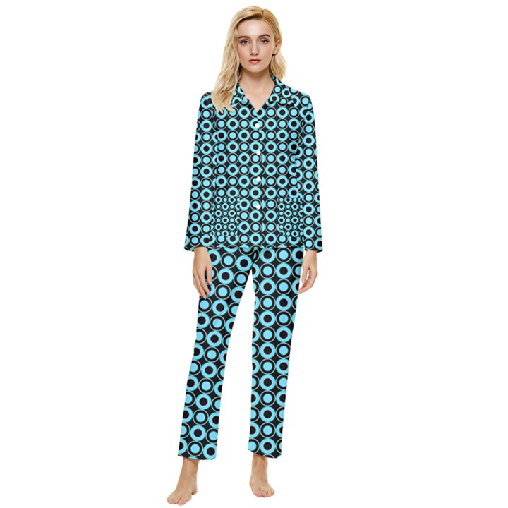 Mazipoodles Blue Donuts Polka Dot Womens  Long Sleeve Velvet Pocket Pajamas Set