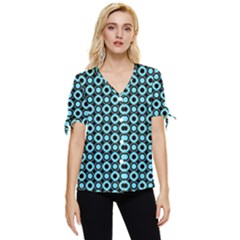 Mazipoodles Blue Donuts Polka Dot Bow Sleeve Button Up Top by Mazipoodles