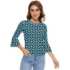 Mazipoodles Blue Donuts Polka Dot Bell Sleeve Top