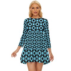 Mazipoodles Blue Donuts Polka Dot Long Sleeve Babydoll Dress by Mazipoodles