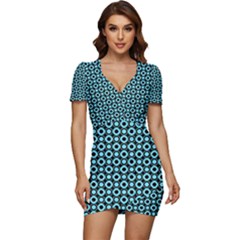 Mazipoodles Blue Donuts Polka Dot Low Cut Cap Sleeve Mini Dress by Mazipoodles