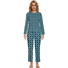 Mazipoodles Blue Donuts Polka Dot Womens  Long Sleeve Lightweight Pajamas Set by Mazipoodles