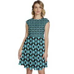 Mazipoodles Blue Donuts Polka Dot Cap Sleeve High Waist Dress