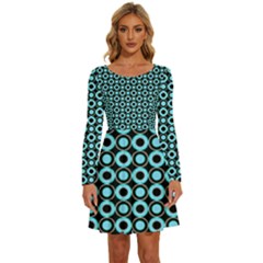 Mazipoodles Blue Donuts Polka Dot Long Sleeve Wide Neck Velvet Dress by Mazipoodles